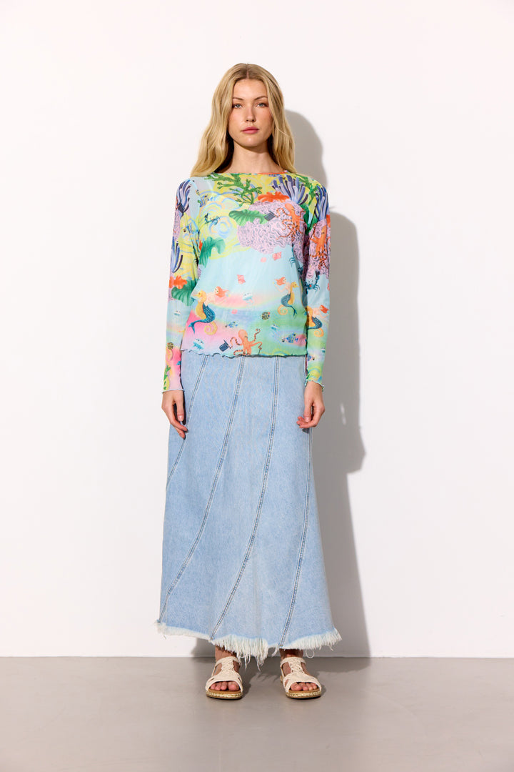 HUNKØN Marina Mesh Blouse Bluser Ocean Life Art Print