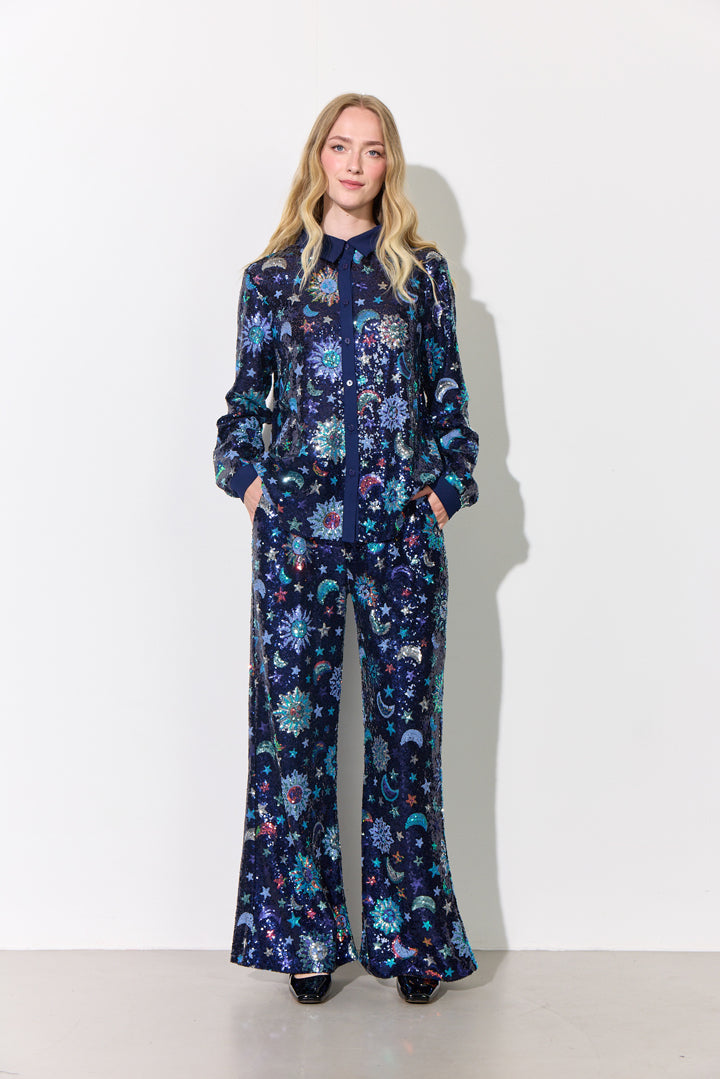 HUNKØN Muna Sequin Shirt Skjorter Navy Glitter