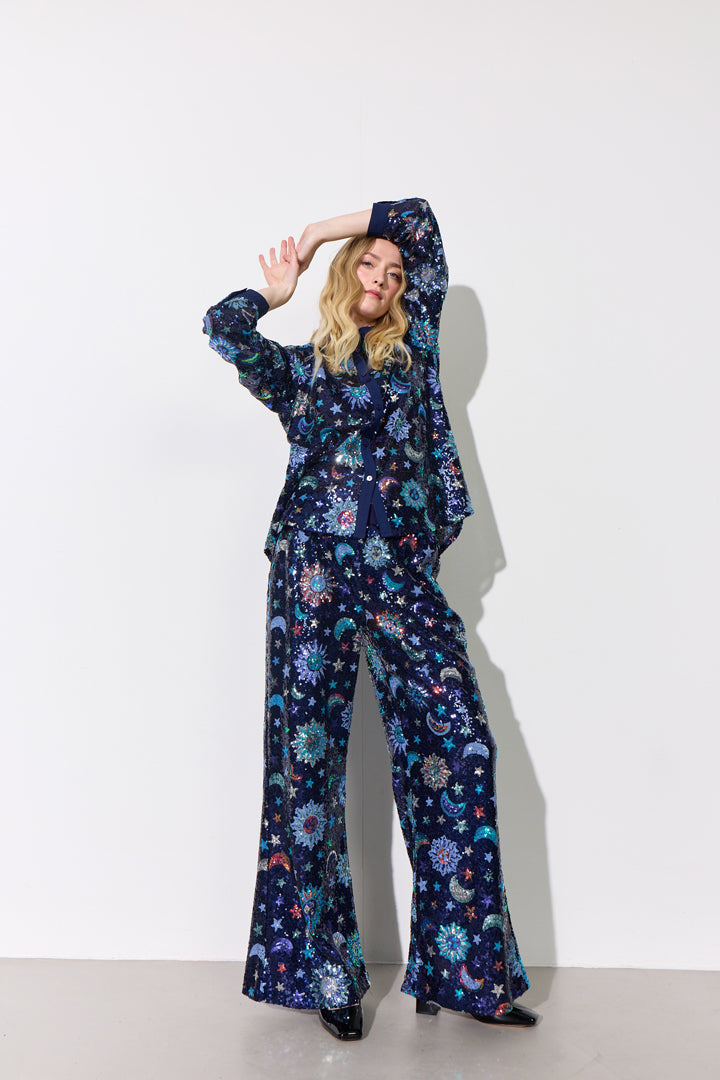 HUNKØN Muna Sequin Shirt Skjorter Navy Glitter