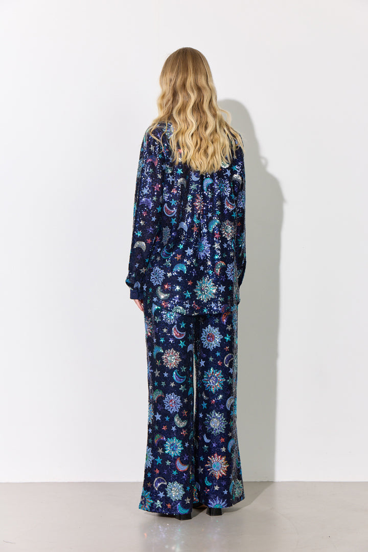 HUNKØN Muna Sequin Shirt Skjorter Navy Glitter