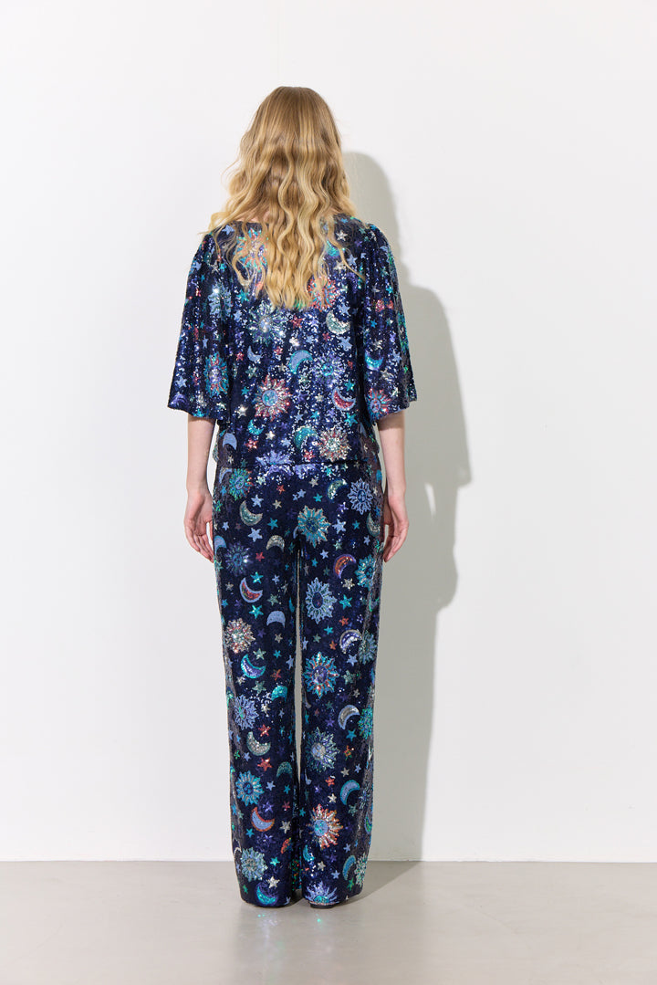 HUNKØN Muna Sequin Top Toppe Navy Glitter