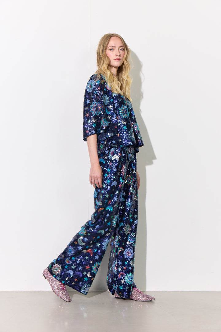 HUNKØN Muna Sequin trousers Bukser Navy Glitter
