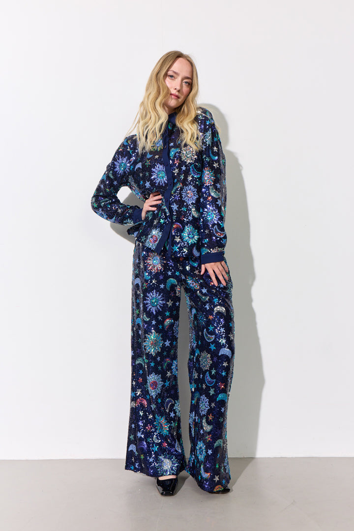 HUNKØN Muna Sequin trousers Bukser Navy Glitter