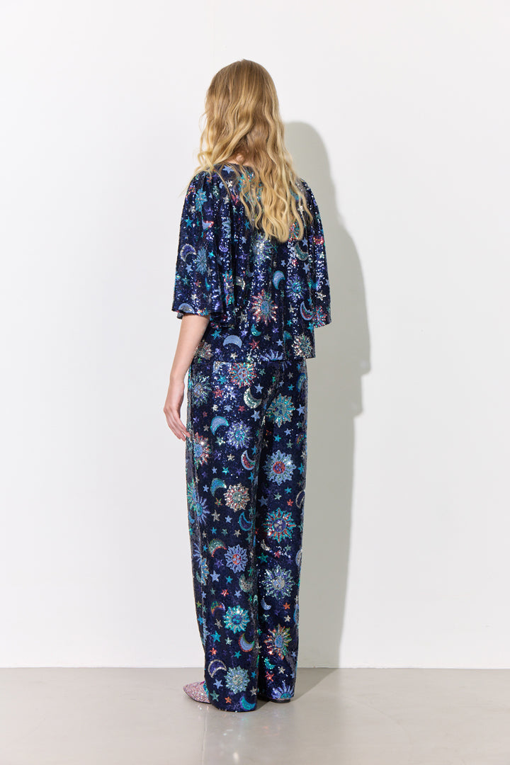 HUNKØN Muna Sequin trousers Bukser Navy Glitter