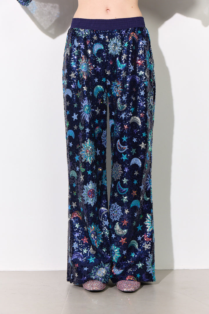 HUNKØN Muna Sequin trousers Bukser Navy Glitter
