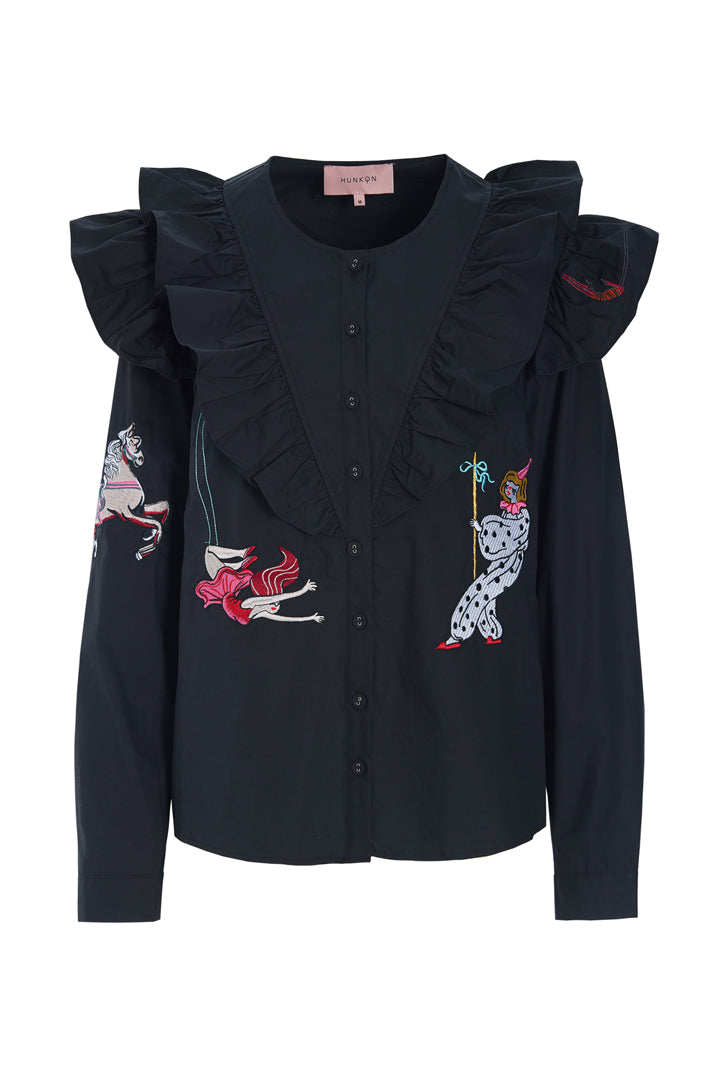 HUNKØN Nola Ruffle Shirt Skjorter Black
