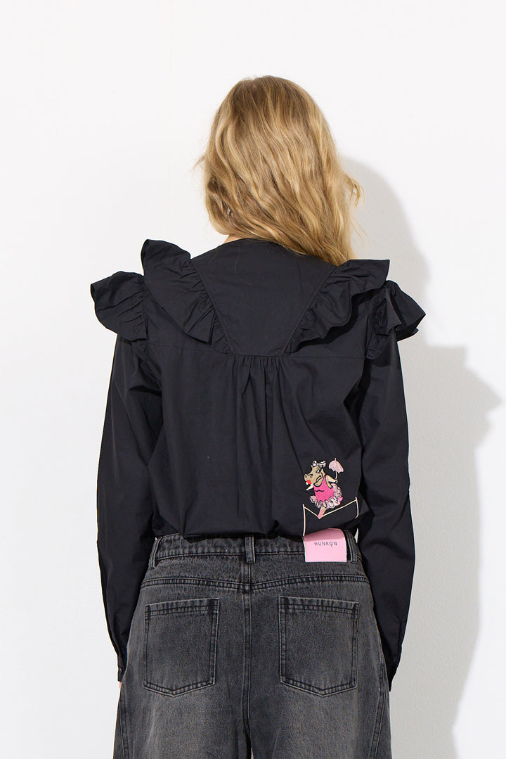 HUNKØN Nola Ruffle Shirt Skjorter Black