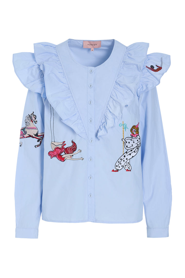 HUNKØN Nola Ruffle Shirt Skjorter Light Blue