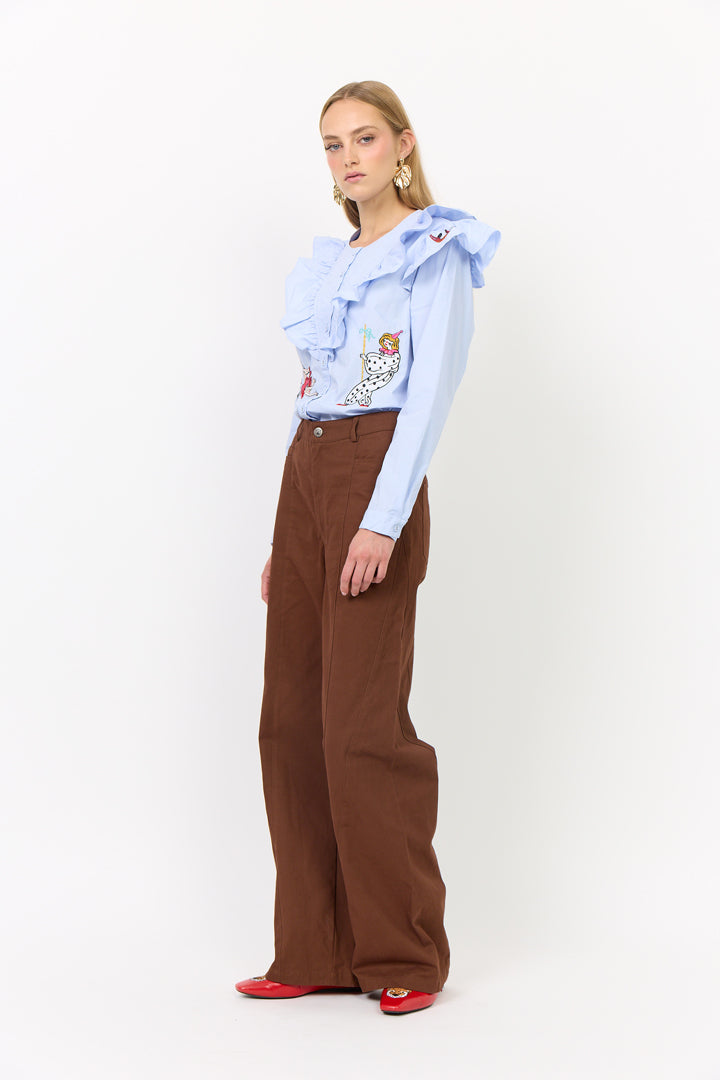 HUNKØN Nola Ruffle Shirt Skjorter Light Blue