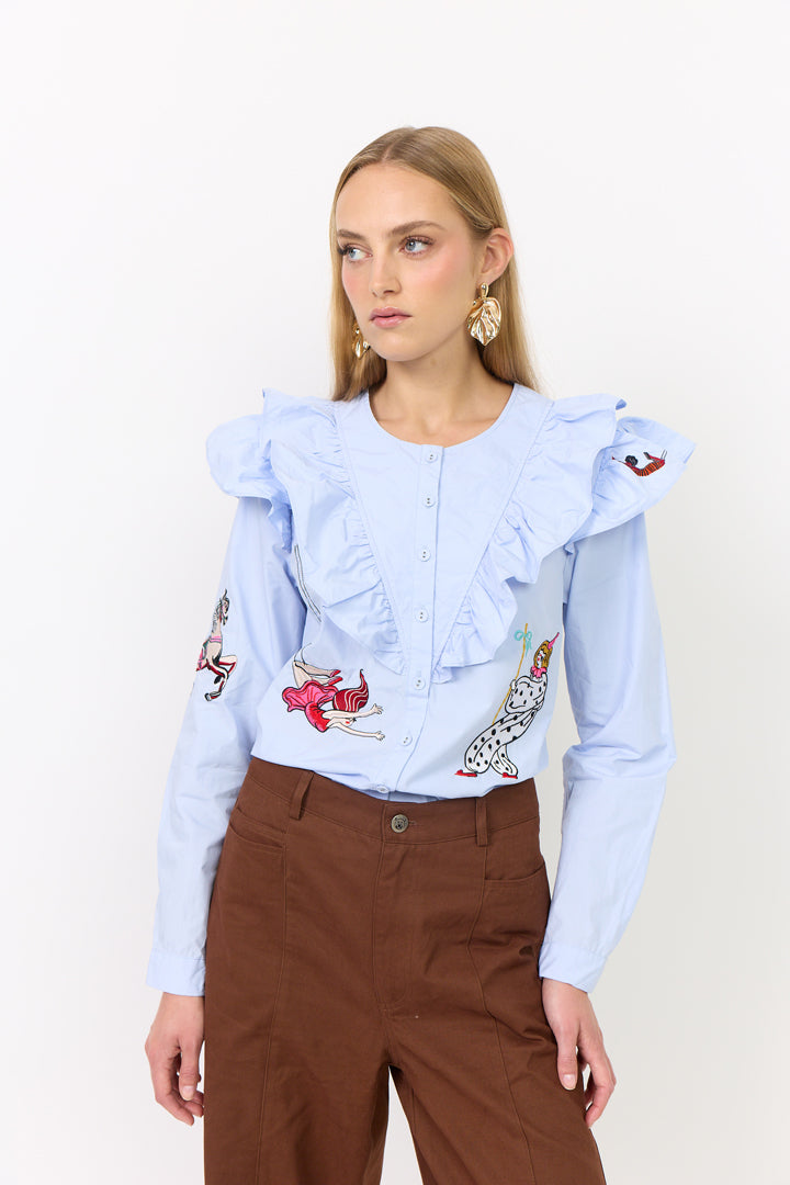 HUNKØN Nola Ruffle Shirt Skjorter Light Blue