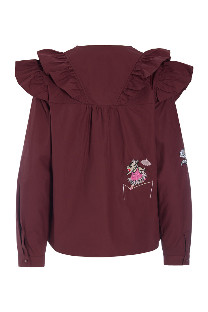 HUNKØN Nola Ruffle Shirt Skjorter Oxblood