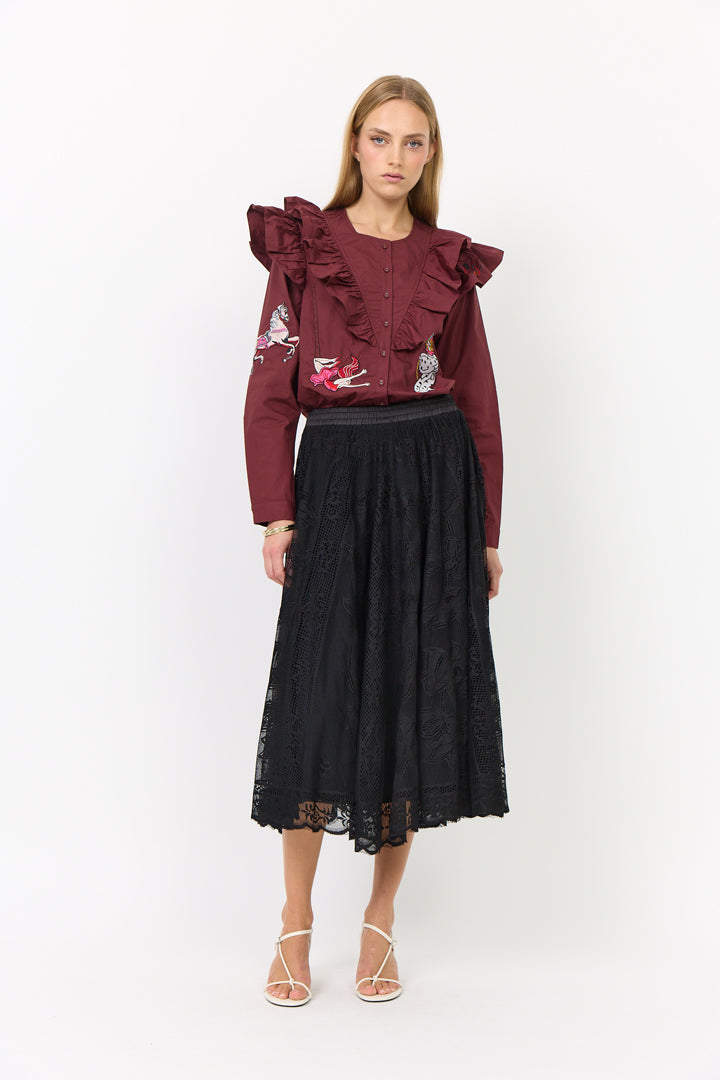 HUNKØN Nola Ruffle Shirt Skjorter Oxblood
