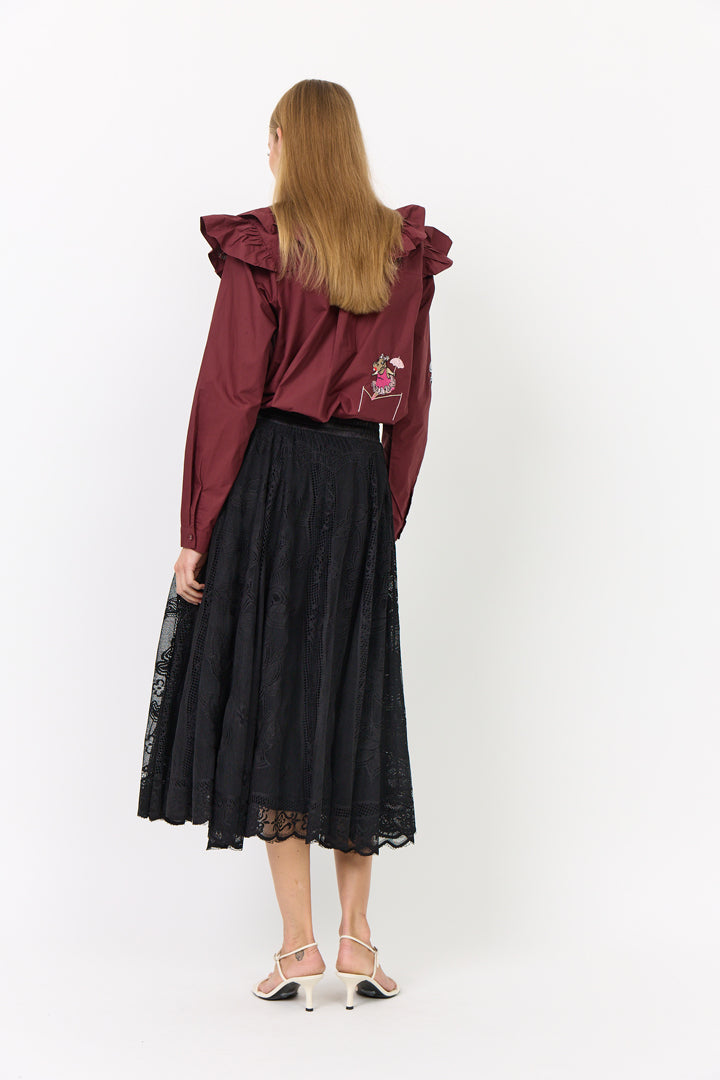 HUNKØN Nola Ruffle Shirt Skjorter Oxblood