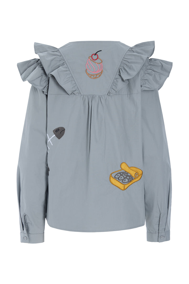 HUNKØN Nola Ruffle Shirt Skjorter Grey