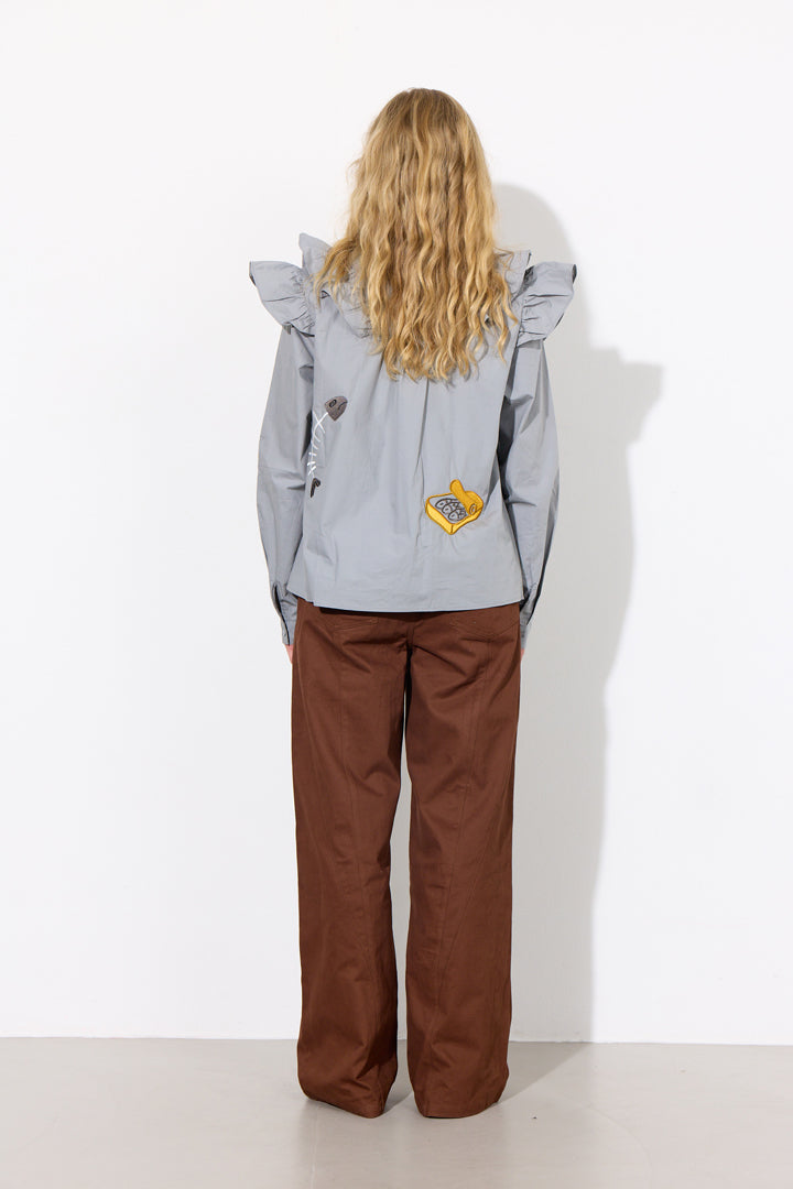HUNKØN Nola Ruffle Shirt Skjorter Grey