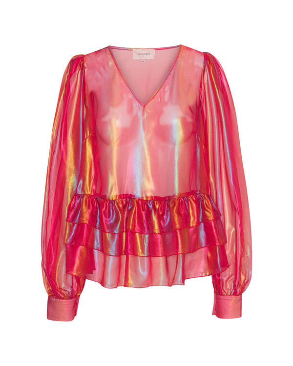 HUNKØN Pearl Sheer Blouse Bluser Red