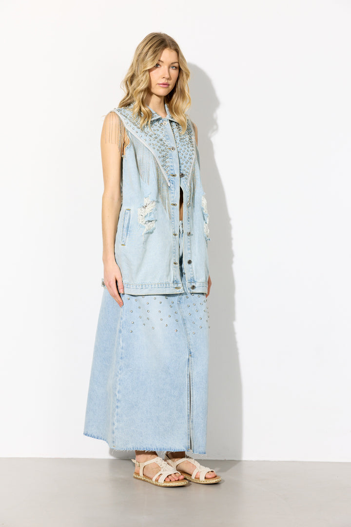 HUNKØN Priya Gem Skirt Nederdele Light Denim