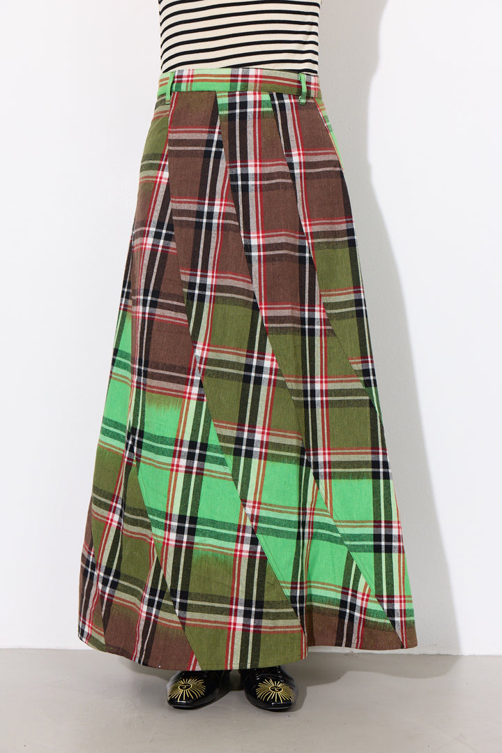 HUNKØN Ramone Long Skirt Nederdele Green Tartan