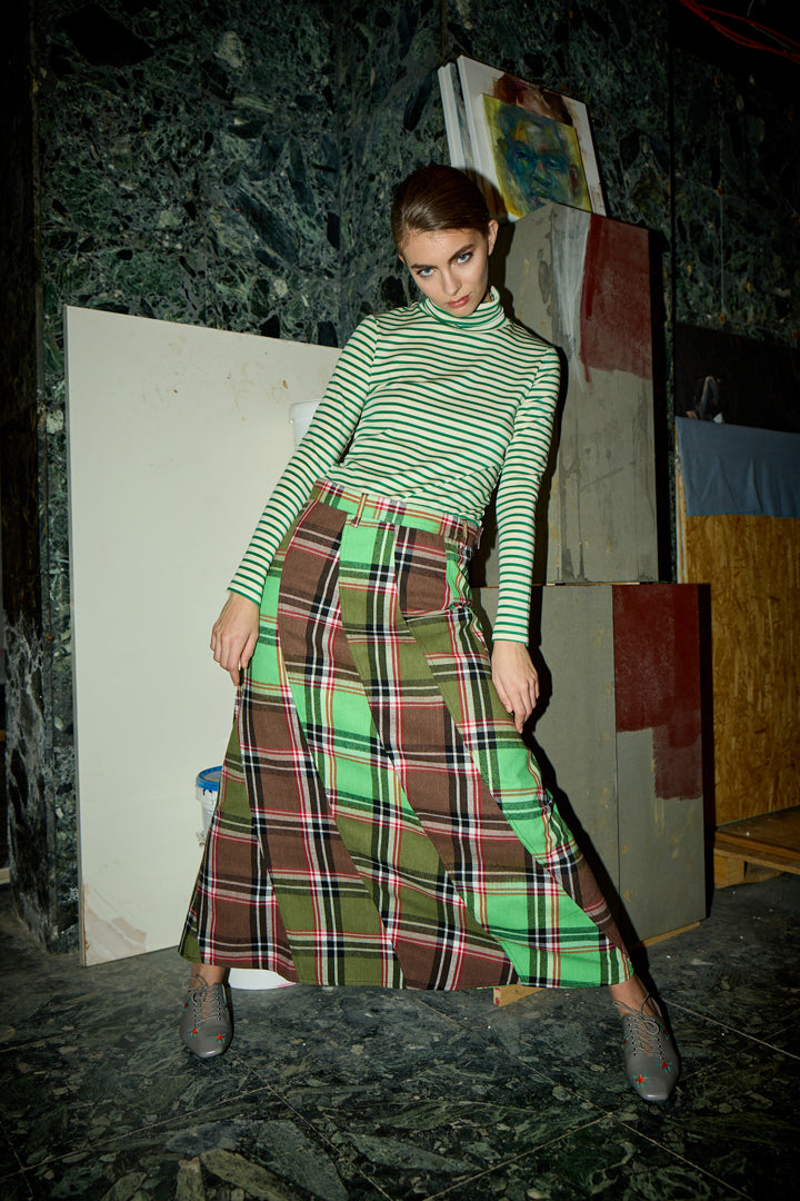 HUNKØN Ramone Long Skirt Nederdele Green Tartan