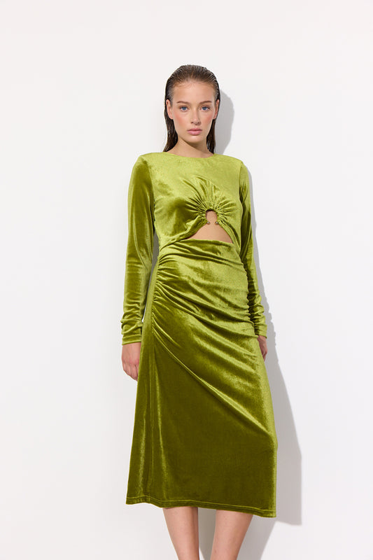 HUNKØN Saga velour dress Kjoler Dusty Green