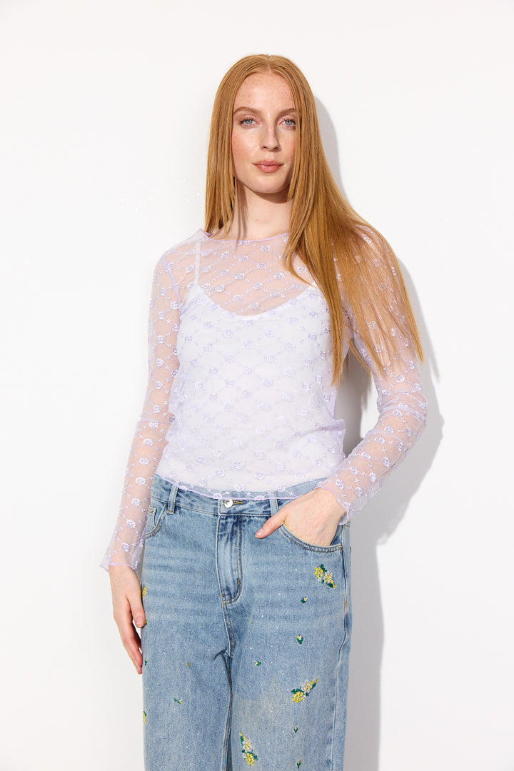 HUNKØN Sammy Mesh Blouse Bluser Lavender