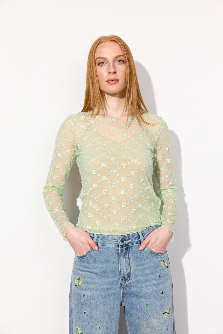 HUNKØN Sammy Mesh Blouse Bluser Mint