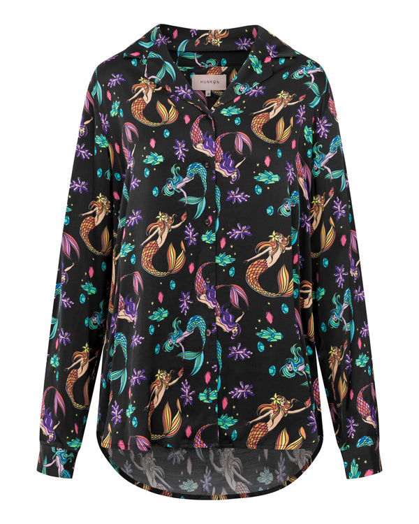 HUNKØN Selena Shirt | Farverig skjorte med havfrue print