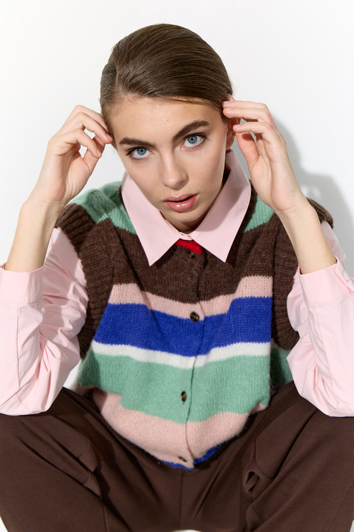 HUNKØN Tallulah Knit Vest Vests Brown Stripes