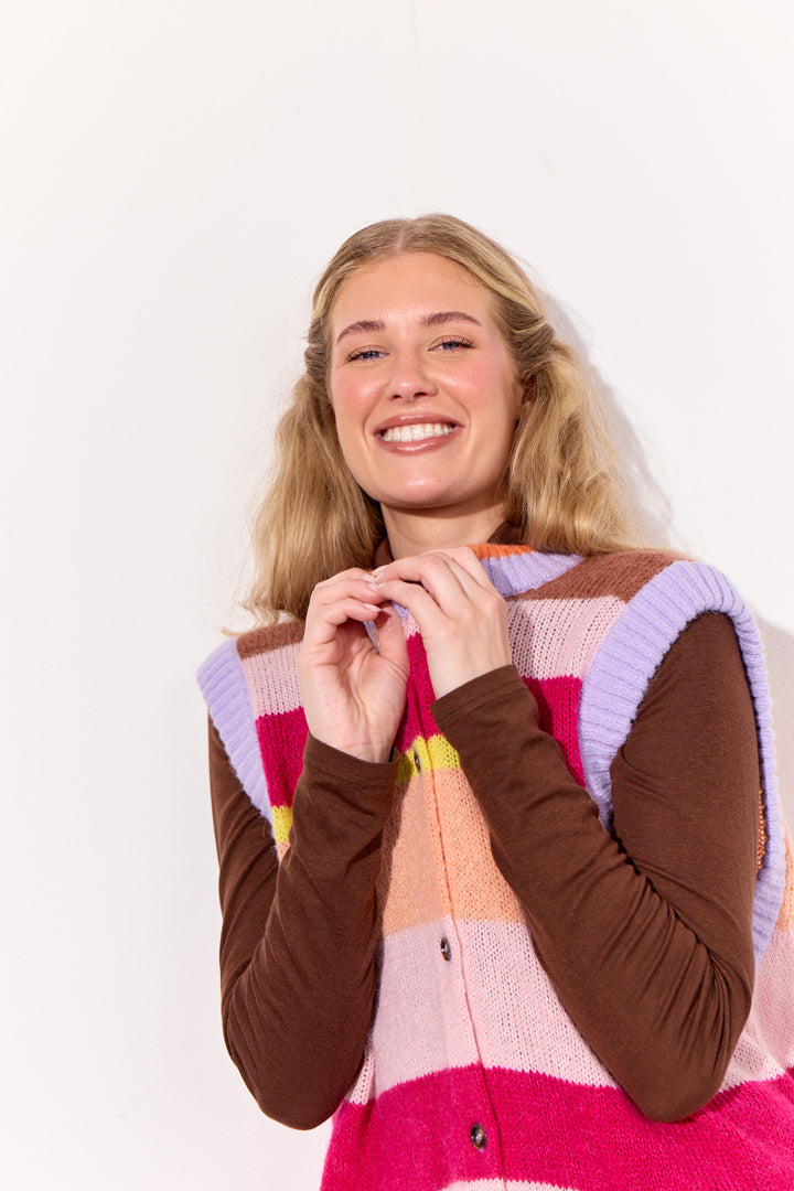 HUNKØN Tallulah Knit Vest Vests Peach Stripes