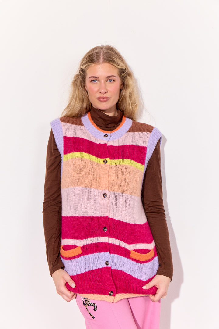 HUNKØN Tallulah Knit Vest Vests Peach Stripes