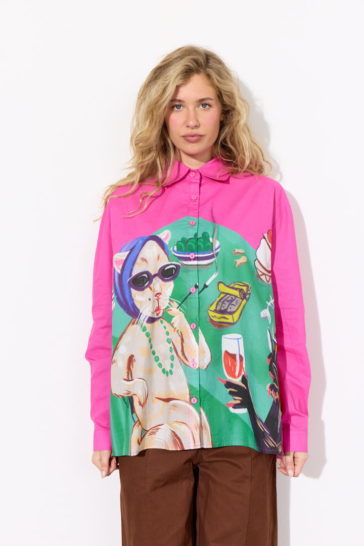 HUNKØN Tiana Shirt Skjorter Cocktails with Cats Art Print