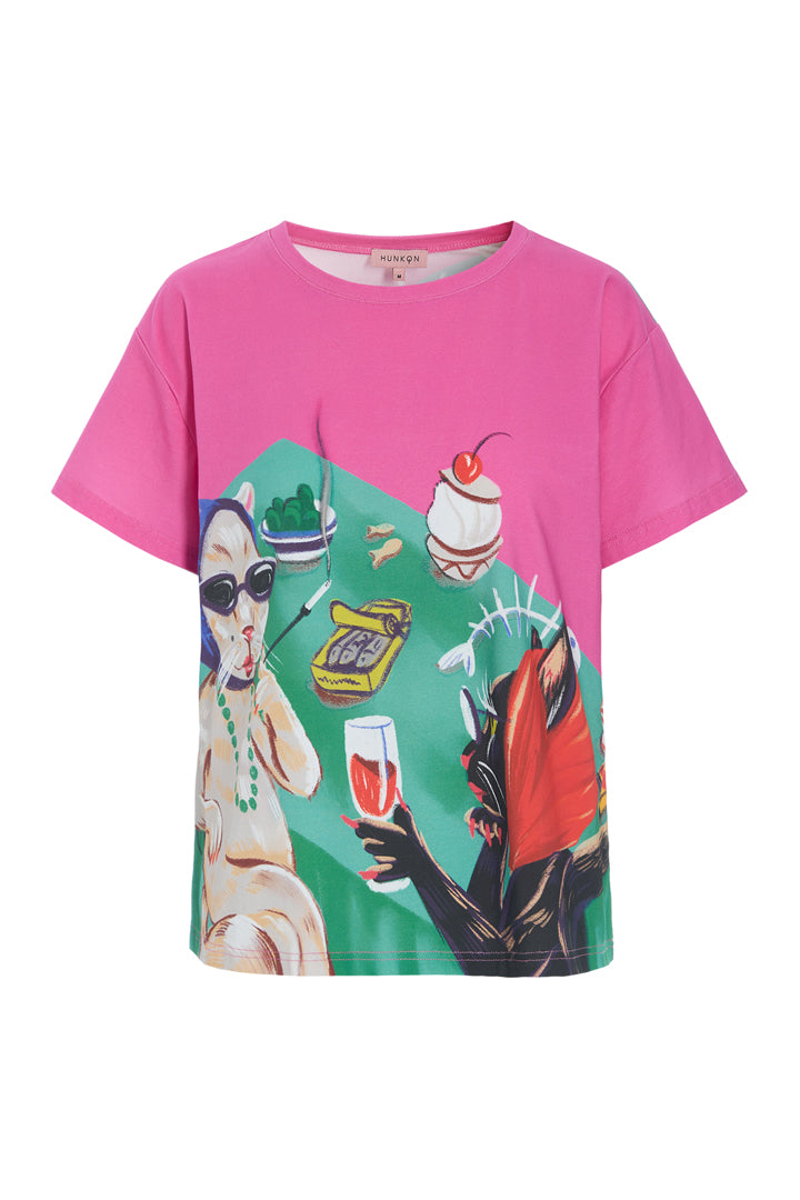 HUNKØN Tigra T-Shirt T-shirts Cocktails with Cats Art Print