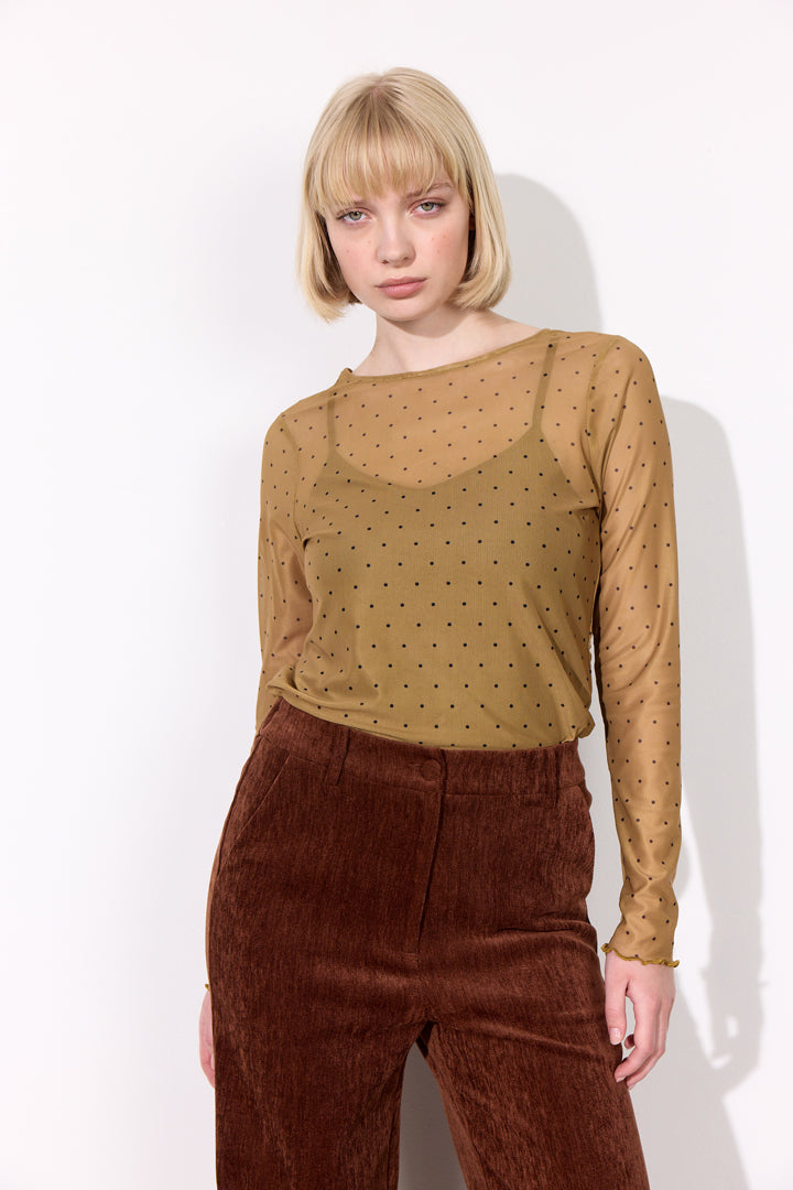 HUNKØN Tova Mesh Blouse Bluser Camel