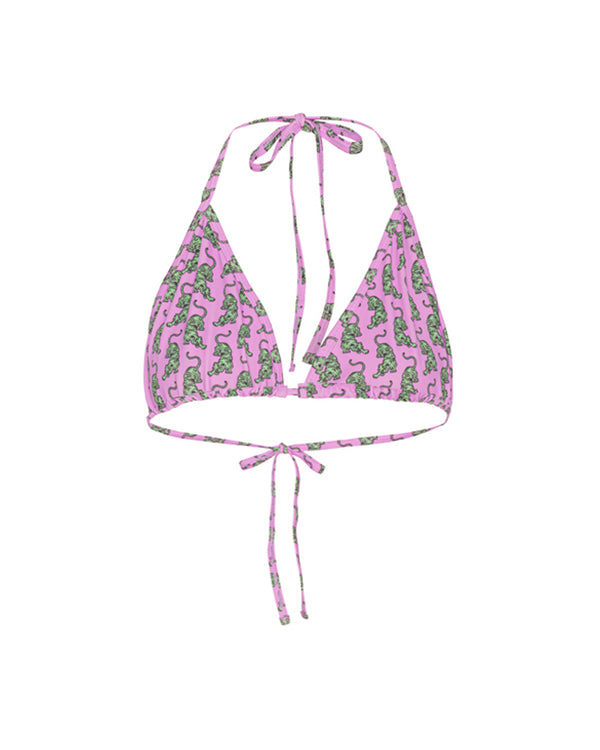 HUNKØN Wilma Bikini Top Swimwear Pink Sneaking Tiger Art Print