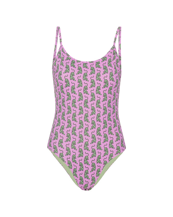 HUNKØN Wilma Swimsuit Swimwear Pink Sneaking Tiger Art Print
