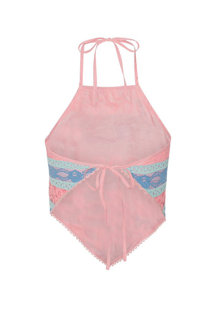 HUNKØN Yvonne Tie Top Toppe Pink and Blue