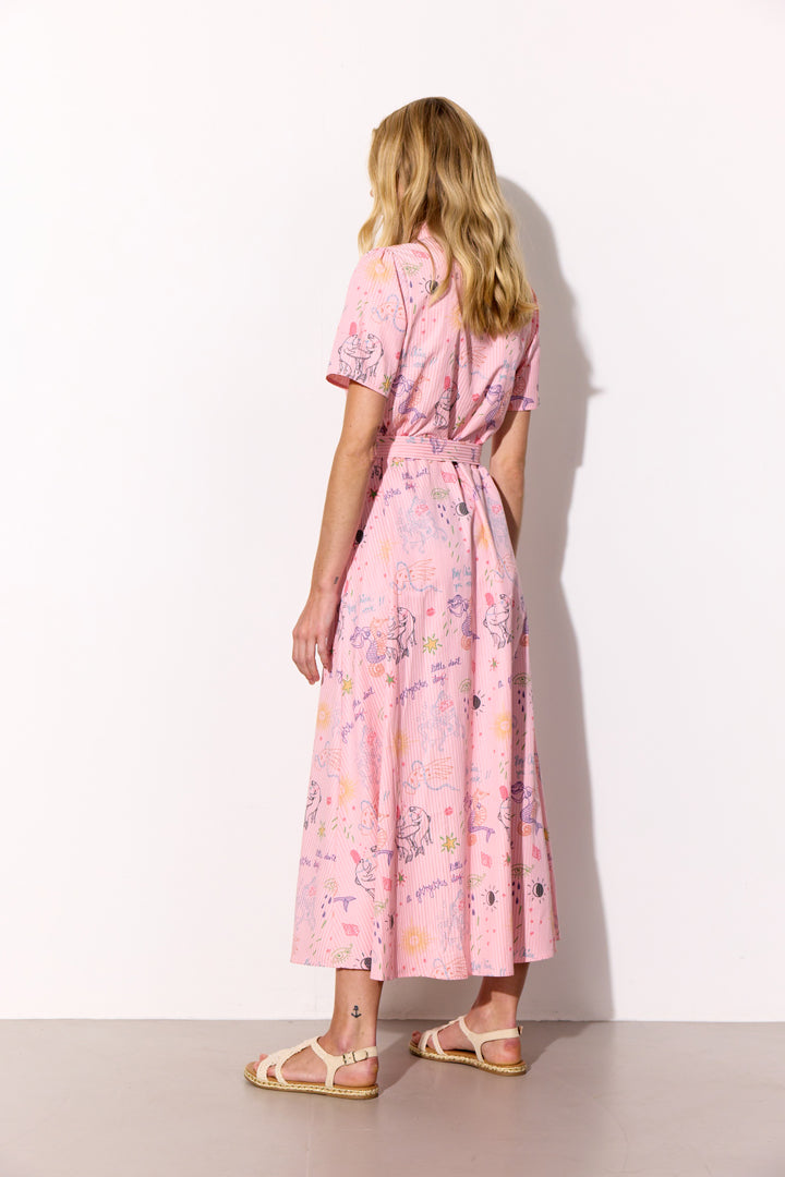 HUNKØN Zoe Dress Kjoler Pink Sea Creatures Art Print