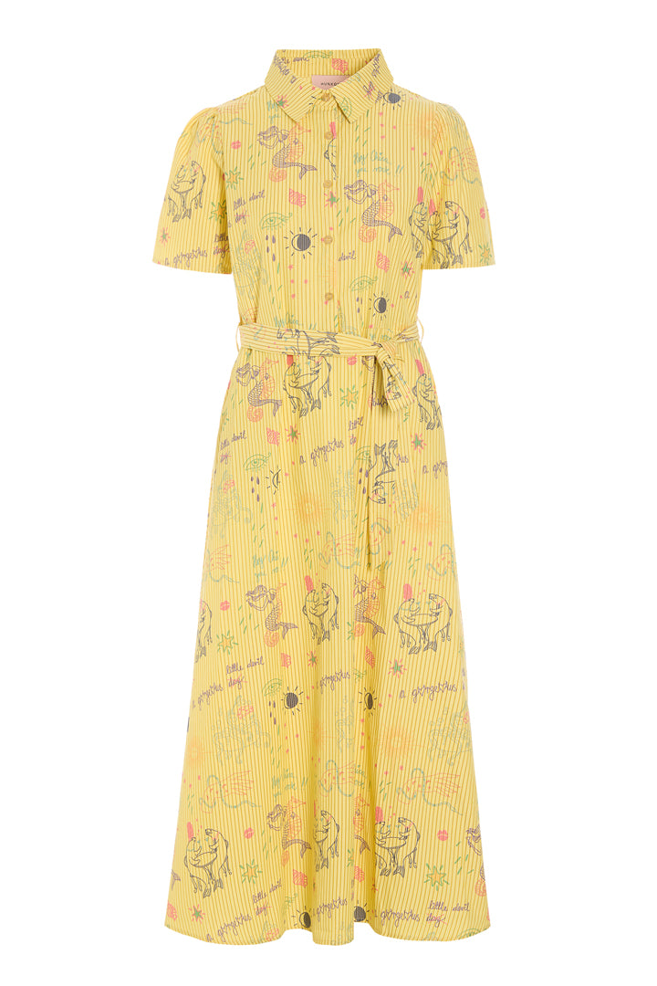 HUNKØN Zoe Dress Kjoler Yellow Sea Creatures Art Print
