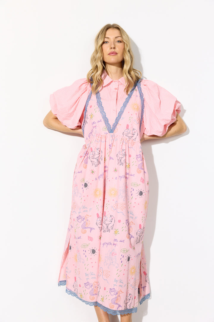 HUNKØN Zoenna Dress Kjoler Pink Sea Creatures Art Print