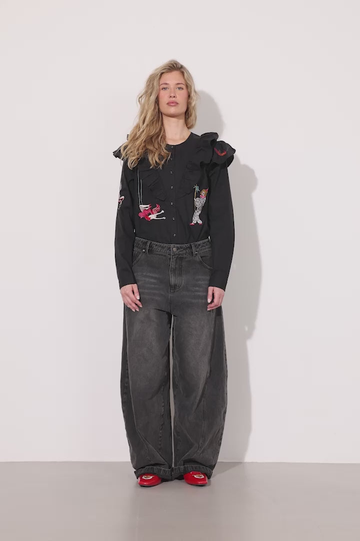 HUNKØN Nola Ruffle Shirt Skjorter Black