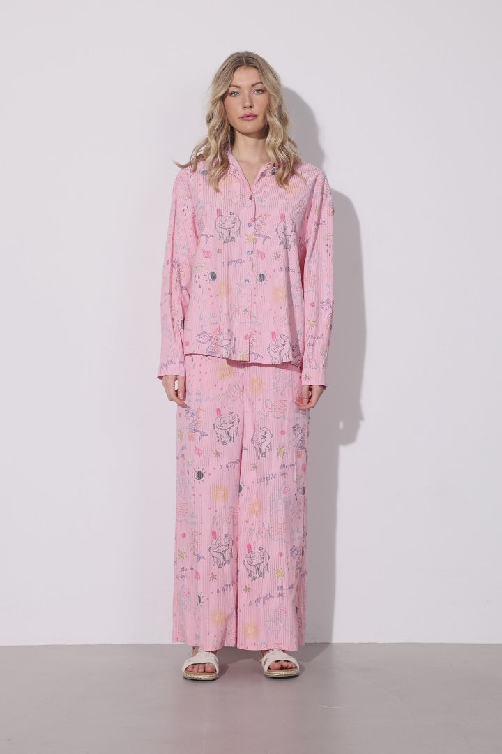 HUNKØN Zoe Trousers Bukser Pink Sea Creatures Art Print