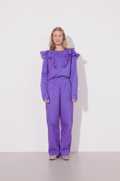 HUNKØN Lucinda Ruffle Shirt Skjorter Blue Striped