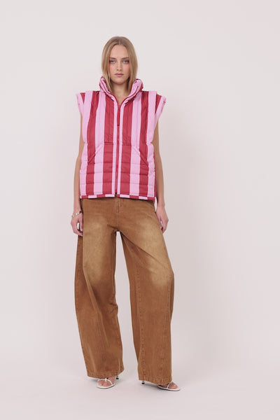 HUNKØN Merle Short Vest Vests Red Striped