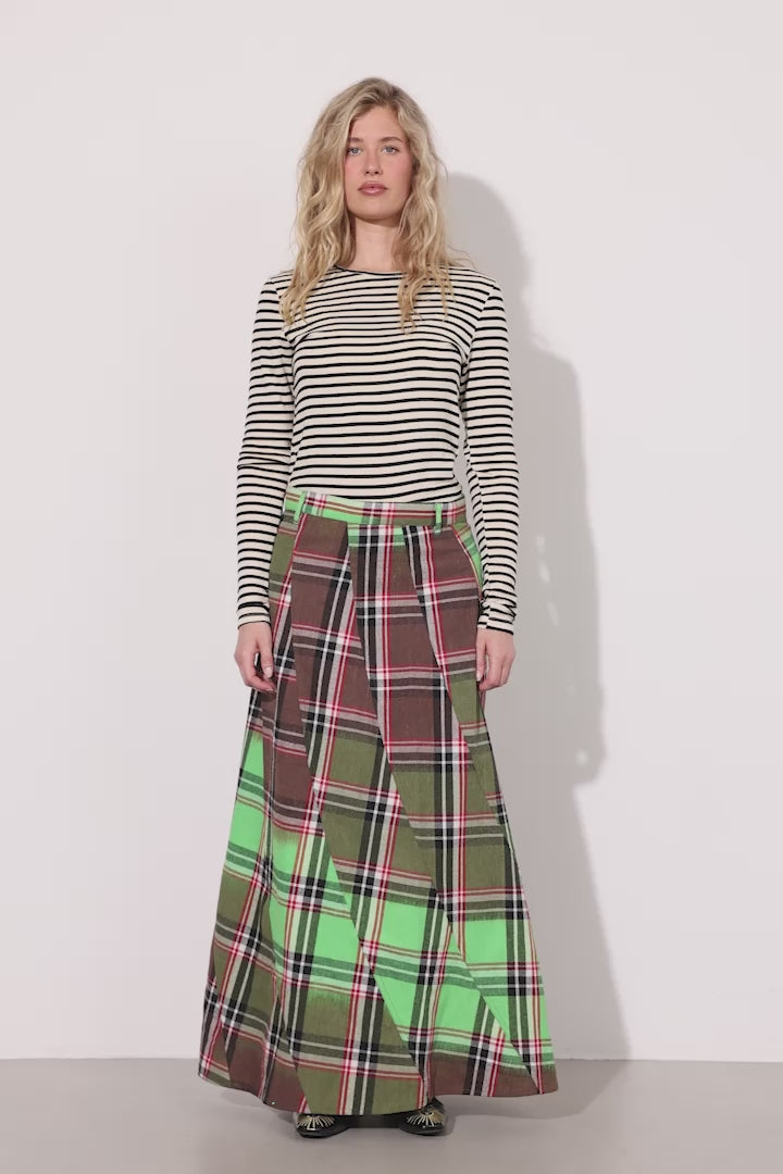 HUNKØN Ramone Long Skirt Nederdele Green Tartan