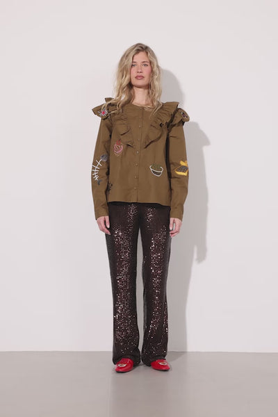 HUNKØN Jona Sequin Trousers Bukser Chestnut