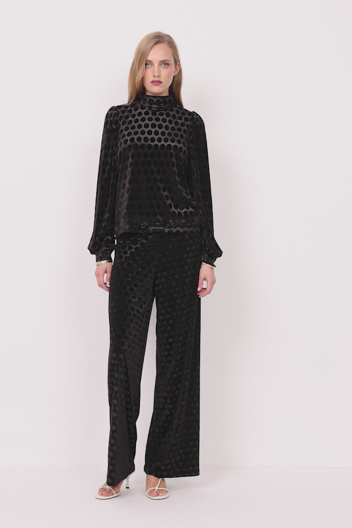 HUNKØN Dottie Highneck Blouse Bluser Black w/dots