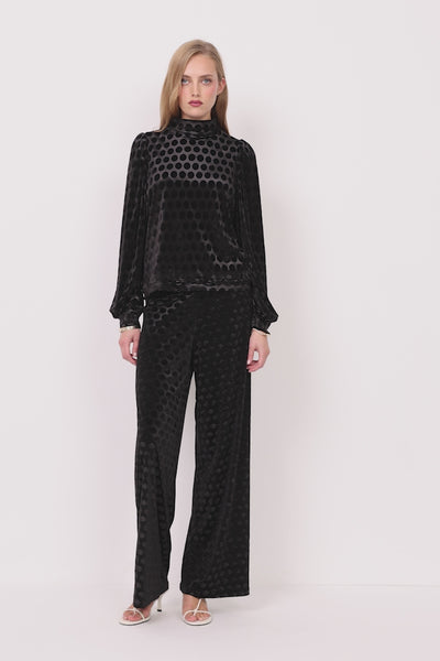 HUNKØN Dottie Highneck Blouse Bluser Black w/dots