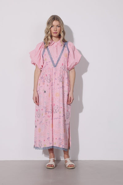 HUNKØN Zoenna Dress Kjoler Pink Sea Creatures Art Print