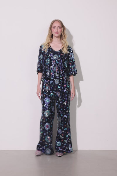 HUNKØN Muna Sequin Top Toppe Navy Glitter