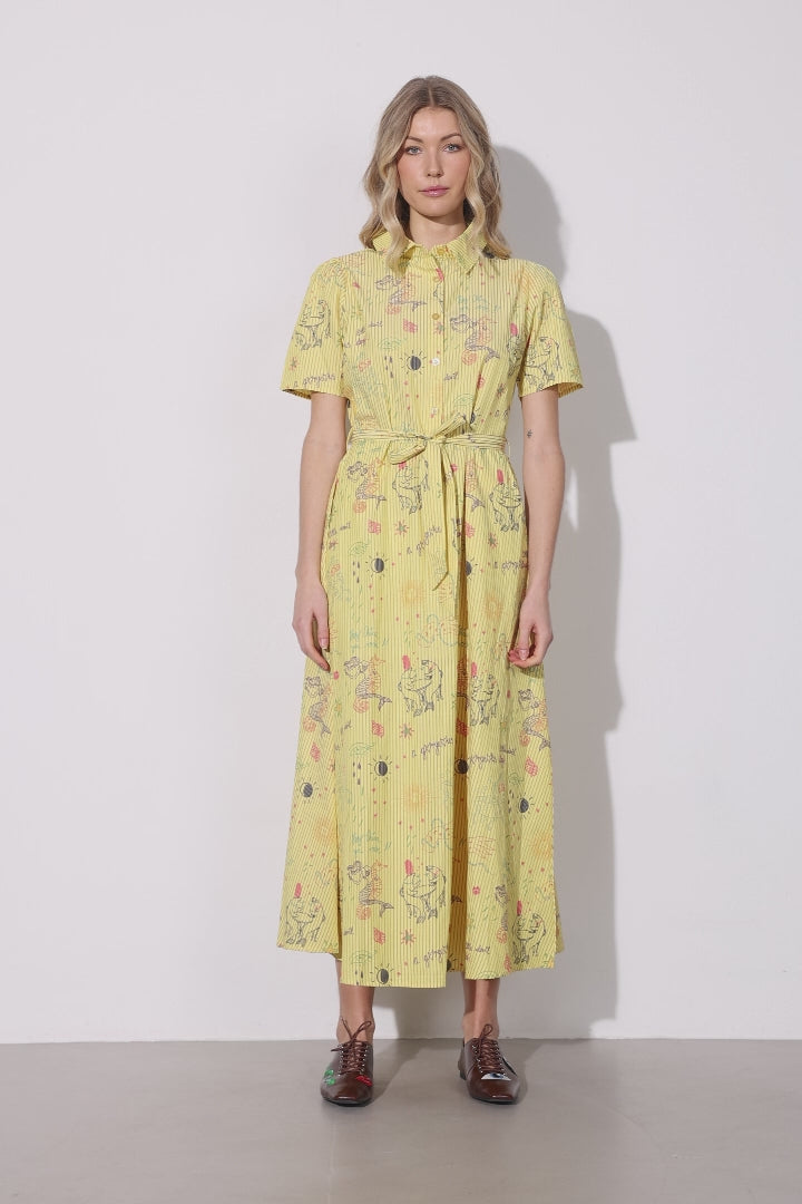 HUNKØN Zoe Dress Kjoler Yellow Sea Creatures Art Print